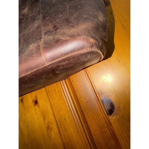 Leather Tote Bag Purse Double Top Handle Shoulder Brown Distressed Boho Minimal - Picture 12 of 16